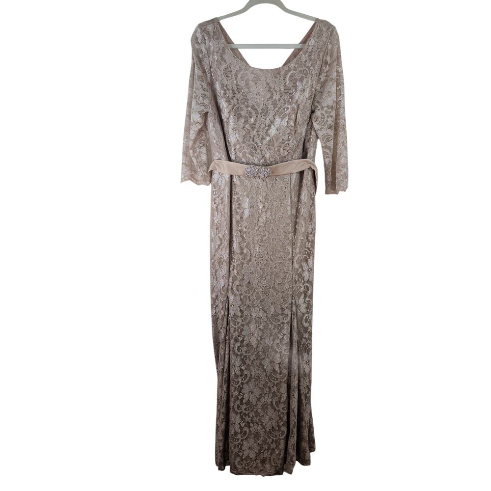 Cindy Lace Overlay Maxi Dress with Jeweled Belt, Size XL